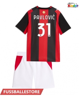 Günstige AC Milan Strahinja Pavlovic #31 Heimtrikotsatz Kinder 2026-27 Kurzarm (+ Kurze Hosen)